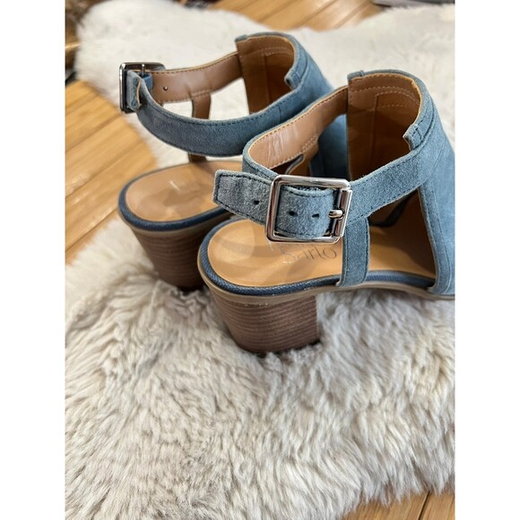 Franco Sarto Blue Suede T-Strap Heron Heels Size 8.5M - Picture 8 of 11